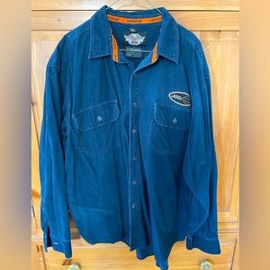 Mens Harley Davidson Button Up Shirt XL Long Sleeve Blue